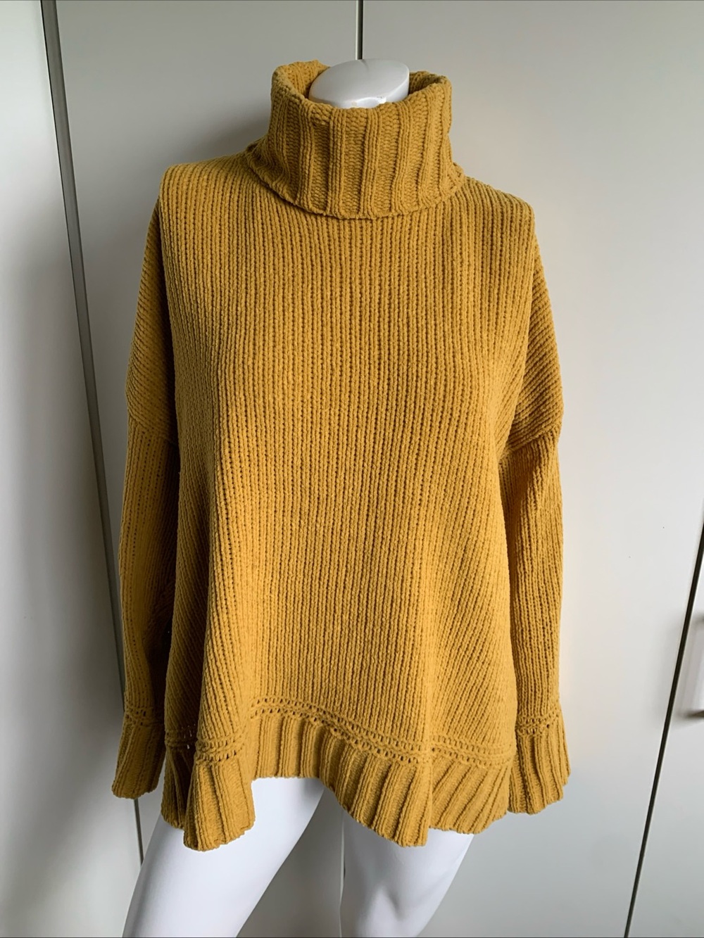 Aerie chenille small petite mustard yellow chunky knit pullover sweater